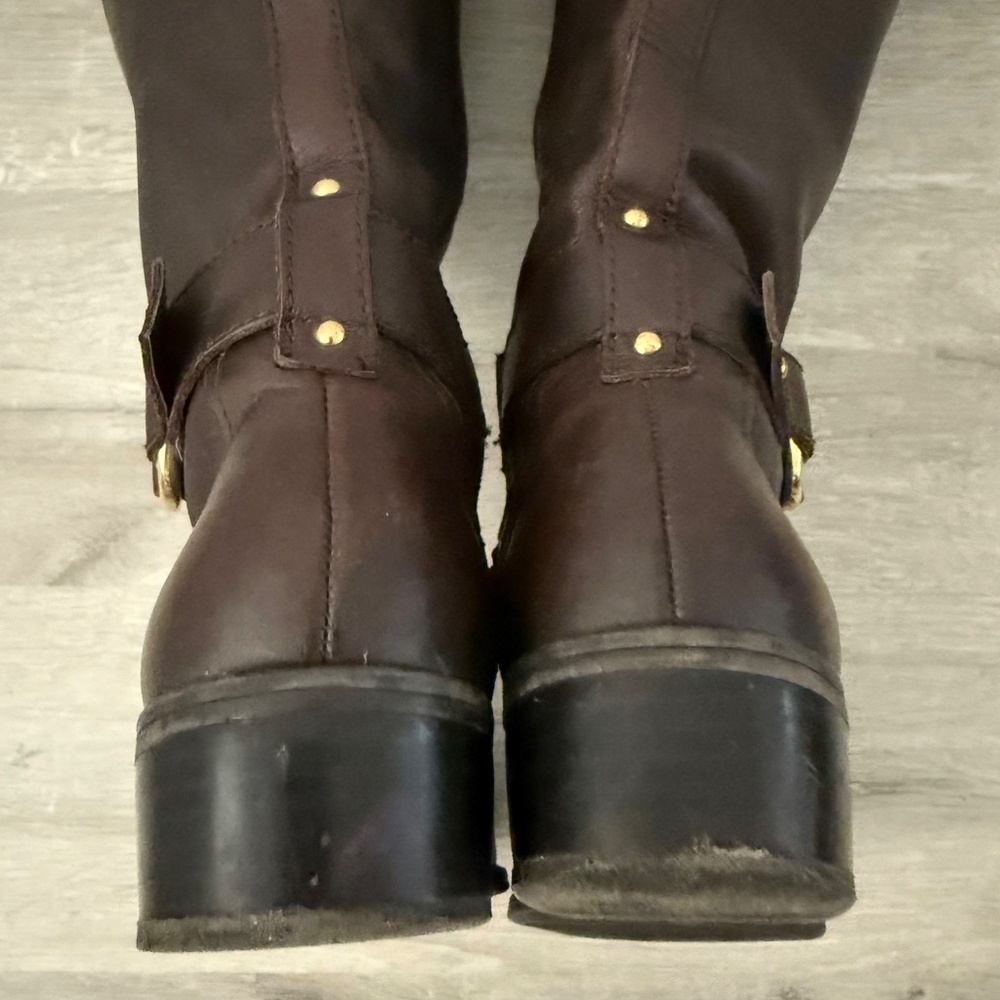 Ralph Lauren Dark Brown Leather Knee-High Heeled Boots - Picture 12 of 15